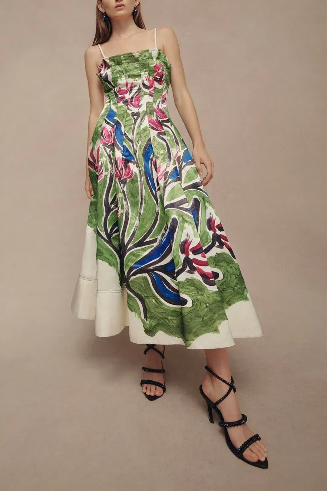 Aje Paradiso Green Floral Cinched Midi Dress Native Gumnut Floral Size 14 for rent on The Volte - main image