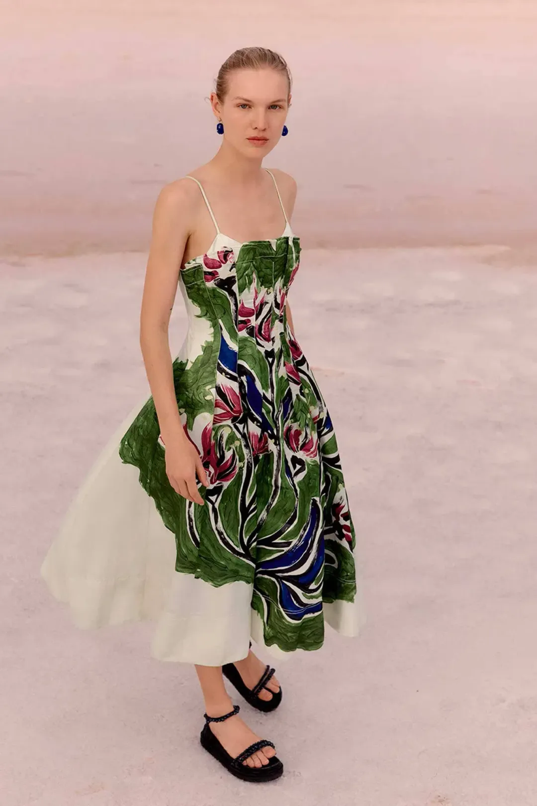 Aje Paradiso Green Floral Cinched Midi Dress Native Gumnut Floral Size 14 for rent on The Volte - main image