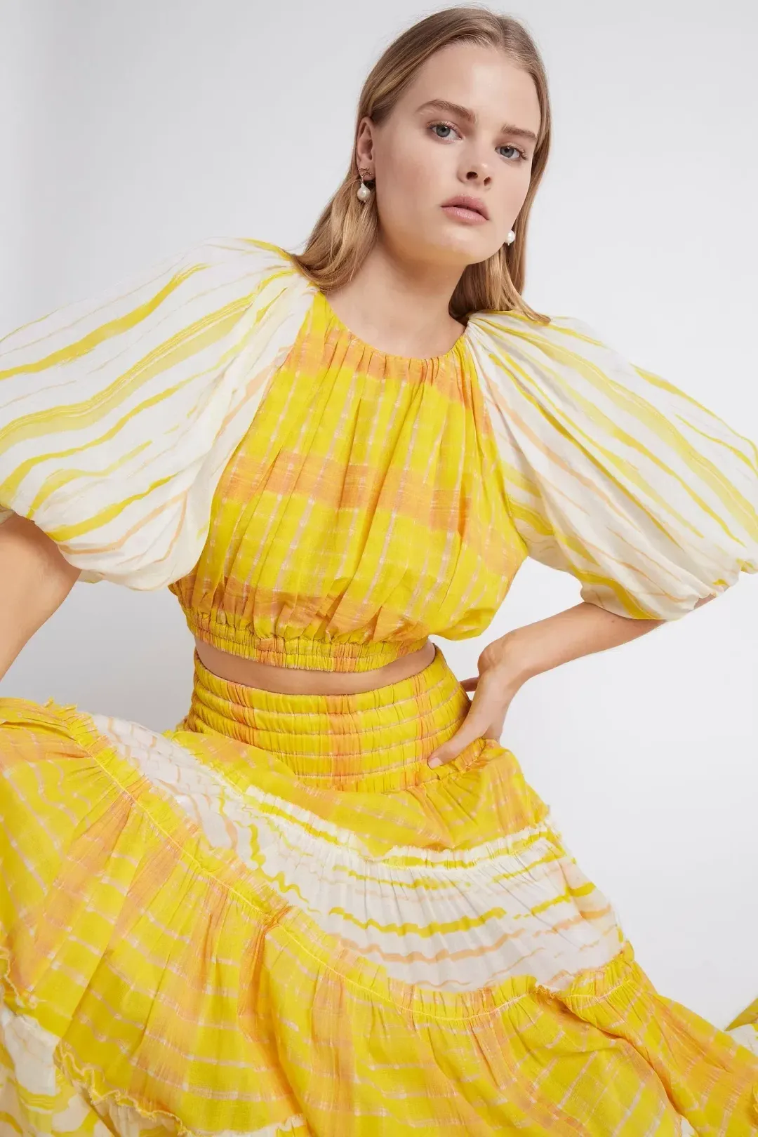 Aje Wilderness Crop Top & Skirt Set Yellow Check Size 10/12 for rent on The Volte - main image