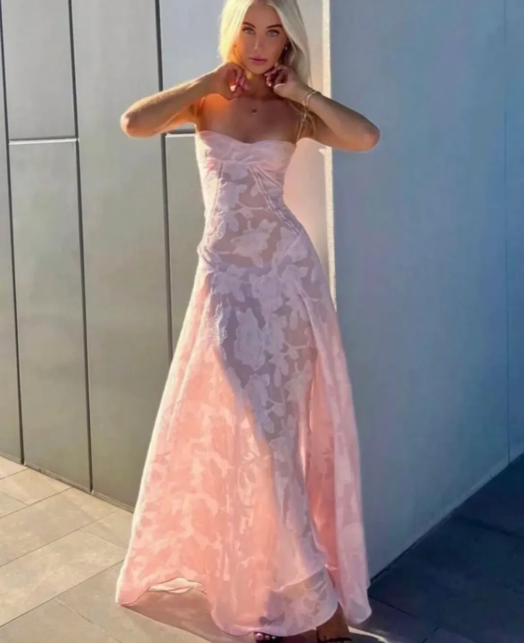 House Of Cb Seren Maxi Dress Soft Pink Size 8 for rent on The Volte - main image