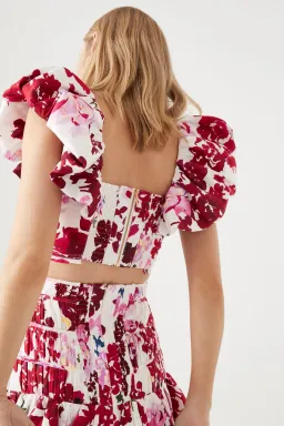 Aje Margot Bubble Frill Top and La Vie Bubble Mini Skirt Set Roses Of Provence Print  Size 6 for rent on The Volte - image 3