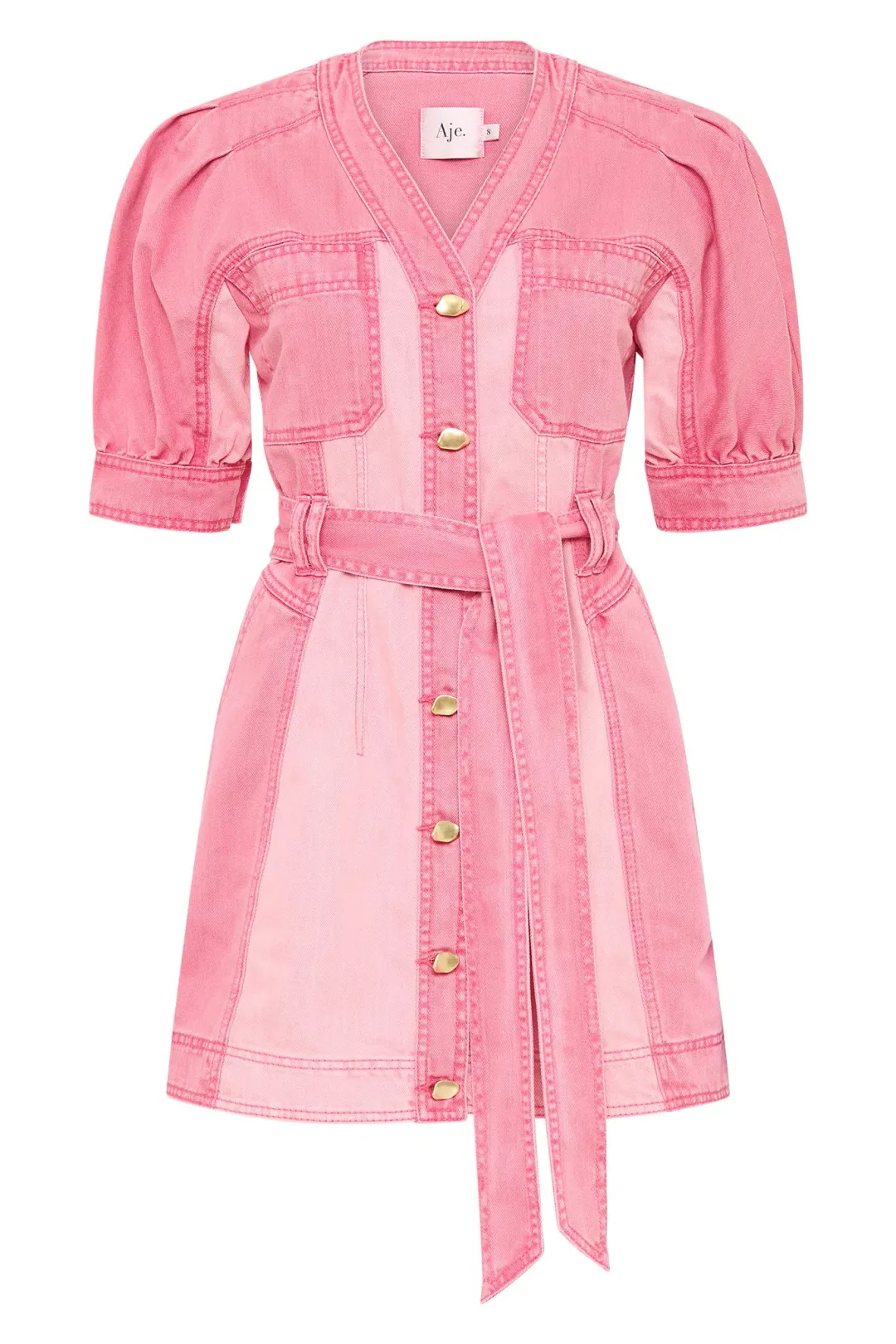 AJE Shades Pink Denim Dress Two Tone Pink Size 6 for rent on The Volte - main image