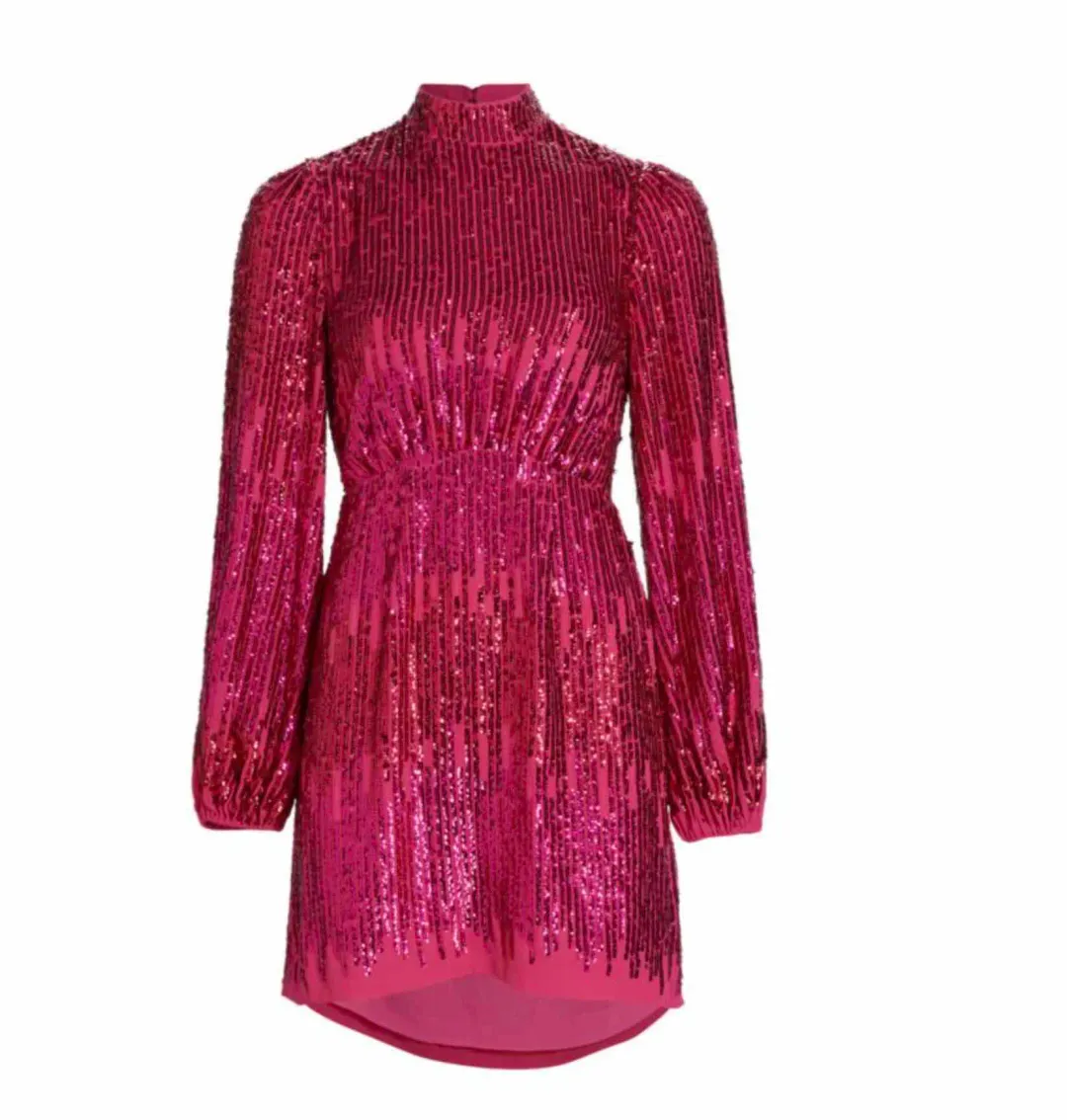 Rixo London Lara Sequined Mini Dress Hot Pink Size 10 for rent on The Volte - main image