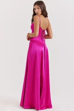 House of CB Anabella Seren Lace Up Corset Maxi Dress in Hot Pink Fuchsia Size M / Size AU 10  for rent on The Volte - image 1