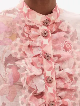 Zimmerman Concert Ruffle Linen And Silk Blend Pink Size 2 / AU 14 for rent on The Volte - image 3