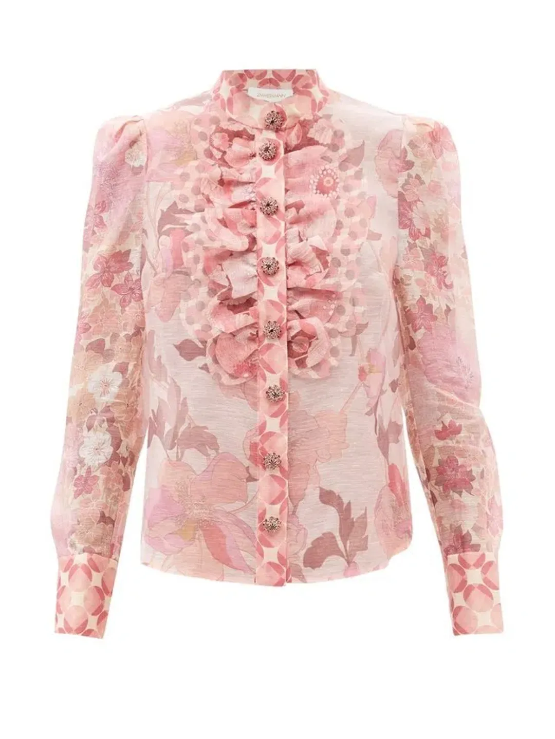 Zimmerman Concert Ruffle Linen And Silk Blend Pink Size 2 / AU 14 for rent on The Volte - main image