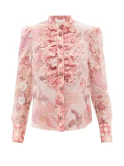 Zimmerman Concert Ruffle Linen And Silk Blend Pink Size 2 / AU 14 for rent on The Volte - image 5