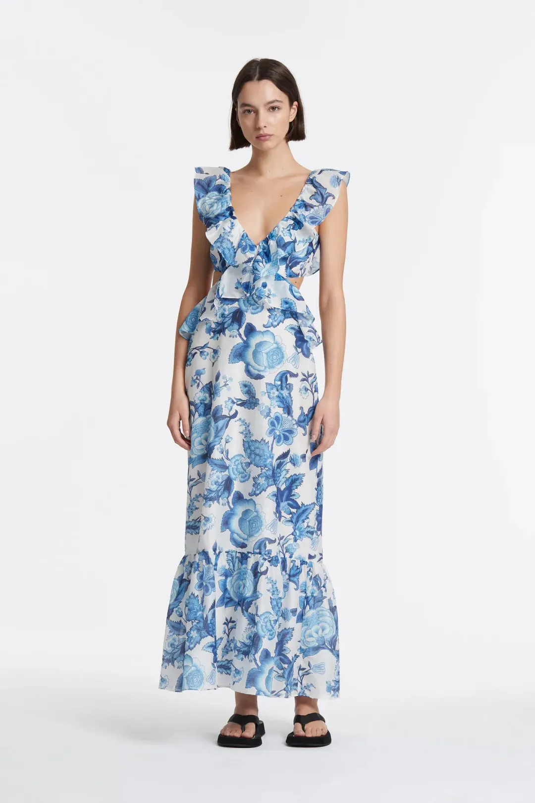 Sir the Label Amaris Frill Midi Dress Print Size 0 / AU 6 for rent on The Volte - main image