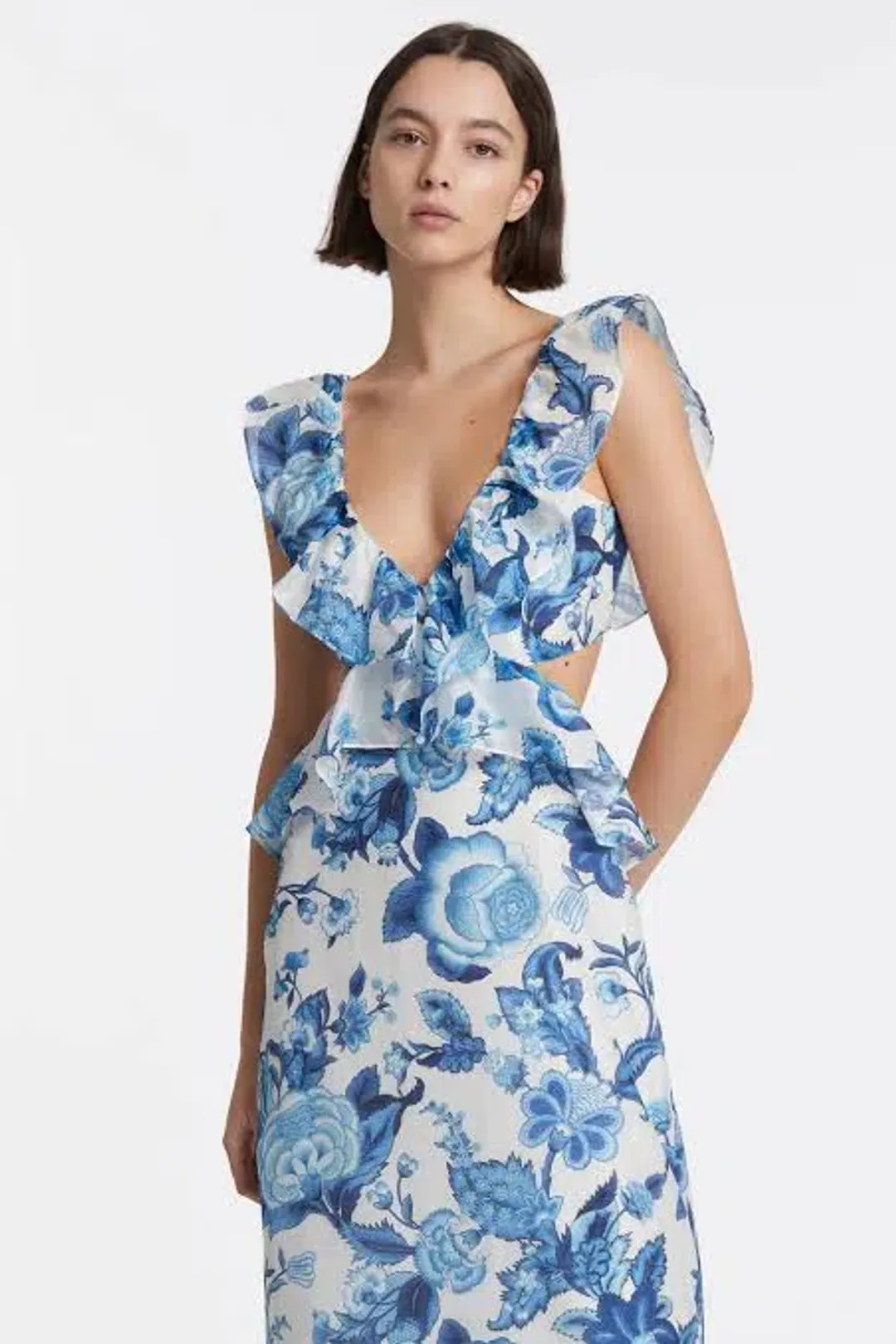 Sir the Label Amaris Frill Midi Dress Print Size 0 / AU 6 for rent on The Volte - main image