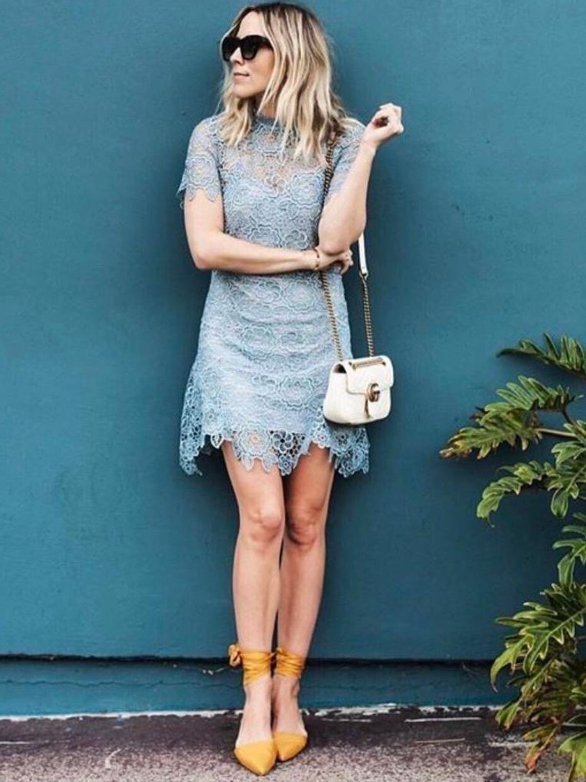 Self Portrait Peep Back Mini Dress - Icey Blue size 14 for rent on The Volte - main image