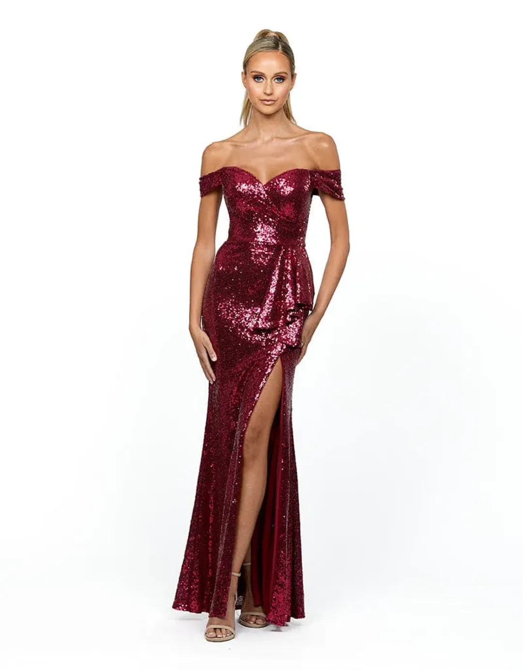 Bariano Rosa Off Shoulder Gown Blue Size 6 for rent on The Volte - main image