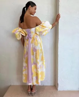 Leo Lin Simone Puff Top & Elina Skirt Set Jasmine Print in Sun Size 6 for rent on The Volte - image 2