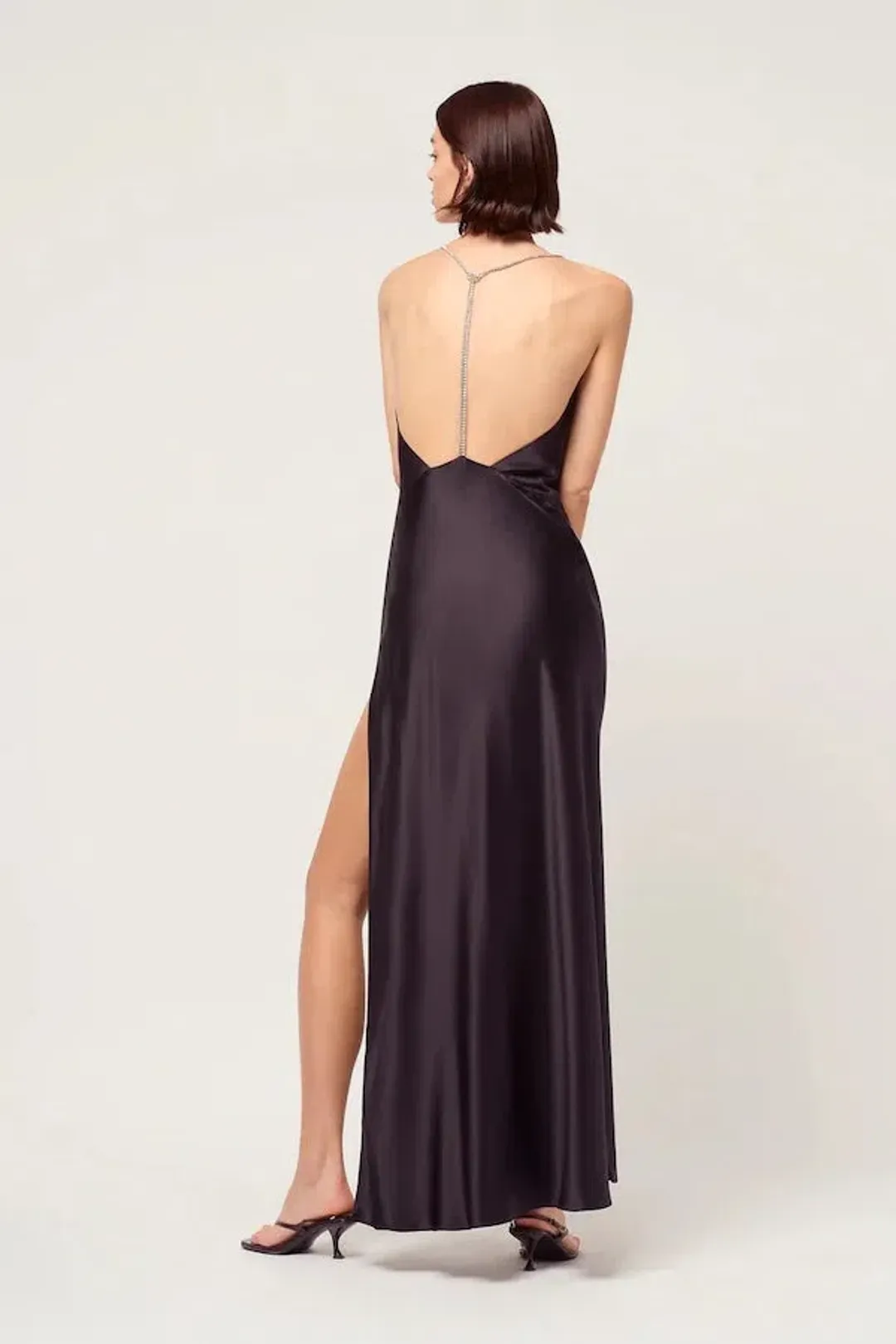 Michael Lo Sordo  Anna V Neck Bias Crystalline Slip Dress Black Size 4 for rent on The Volte - main image