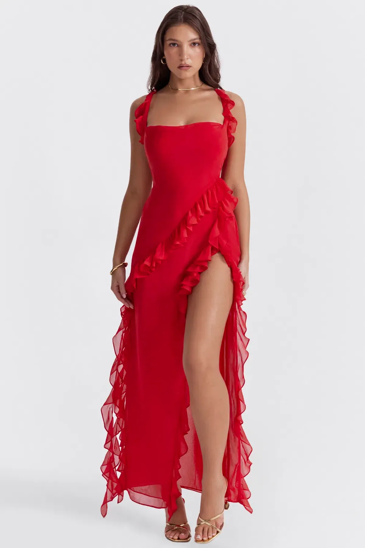 House Of CB Ariela Ruffle Maxi Dress Red Size M / 10  for rent on The Volte - main image