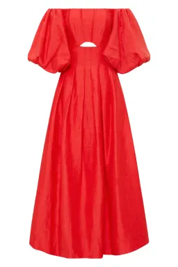 Aje Eugenie Off Shoulder Midi Dress Scarlet Red Size 8 for rent on The Volte - image 4