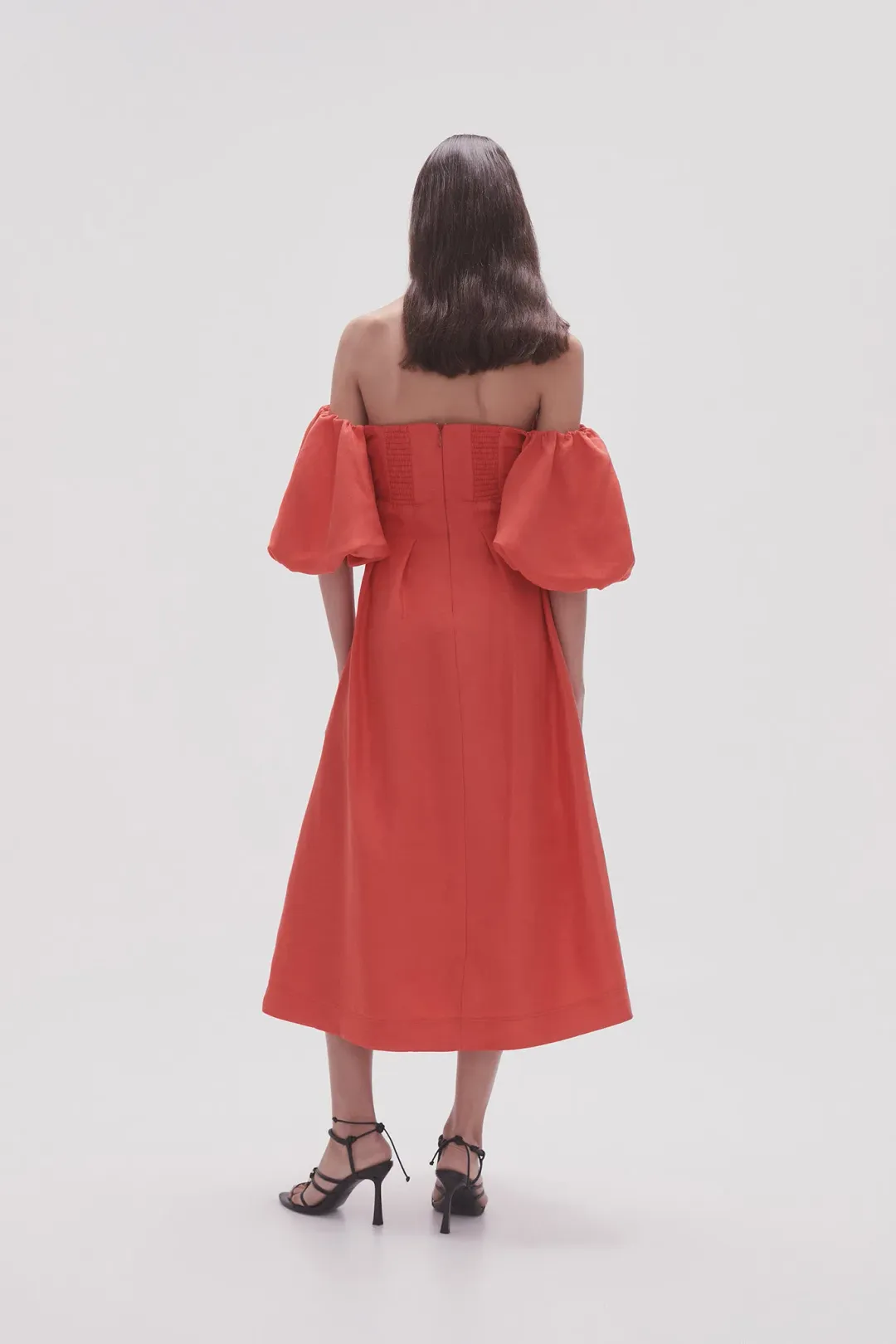 Aje Eugenie Off Shoulder Midi Dress Scarlet Red Size 8 for rent on The Volte - main image