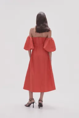 Aje Eugenie Off Shoulder Midi Dress Scarlet Red Size 8 for rent on The Volte - image 2
