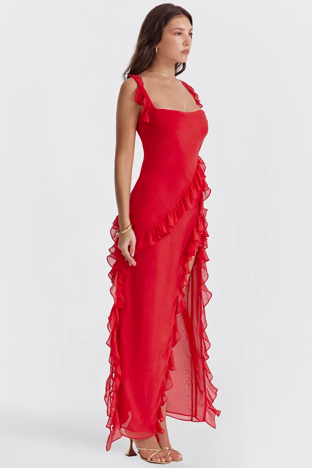 House Of CB Ariela Ruffle Maxi Dress Red Size S / 8 for rent on The Volte - main image