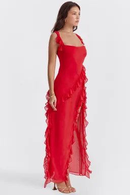House Of CB Ariela Ruffle Maxi Dress Red Size S / 8 for rent on The Volte - image 4