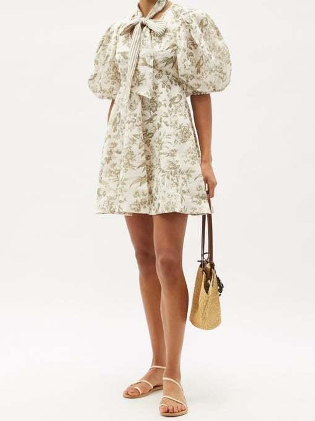 Zimmermann Puff-sleeve bird-print linen mini dress Size 3 for rent on The Volte - main image