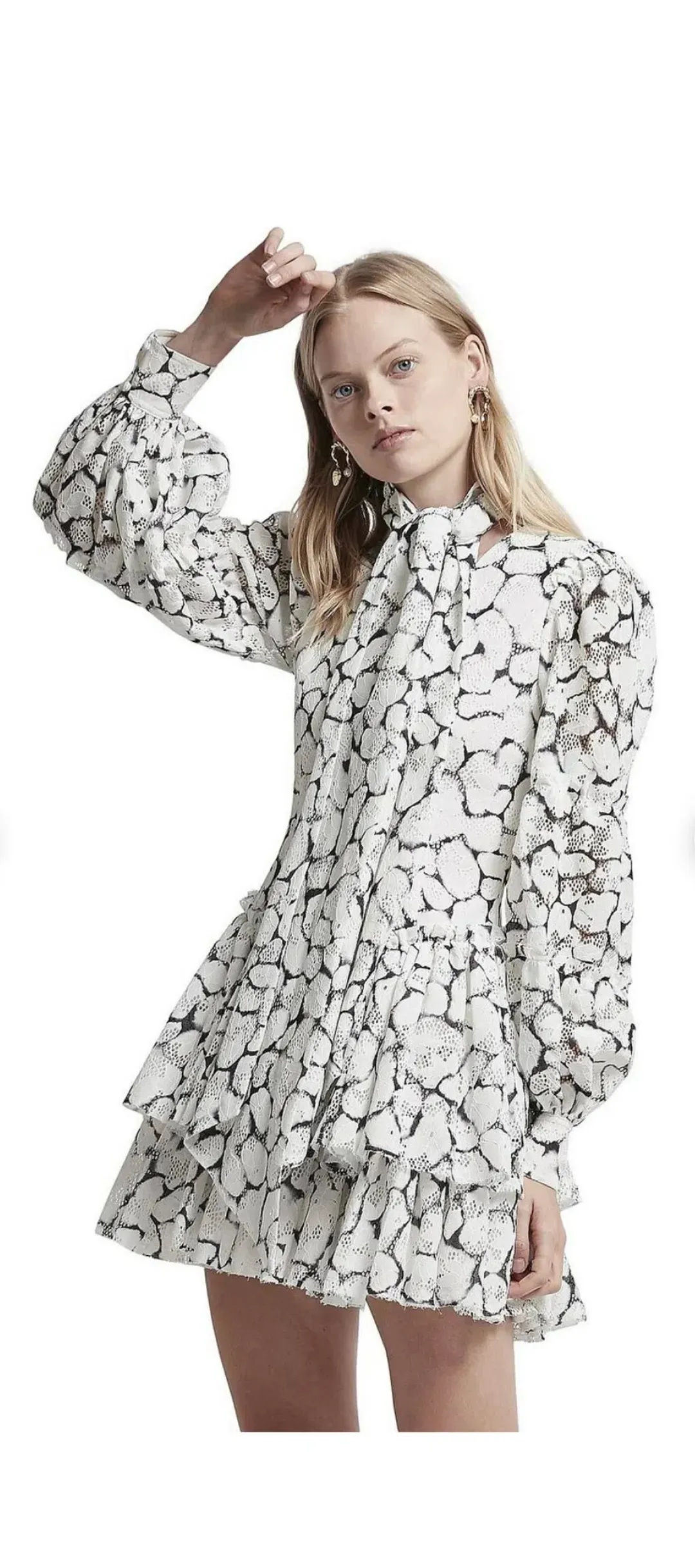 Aje Rebellion Lace Mini Dress Print Size 6 for rent on The Volte - main image