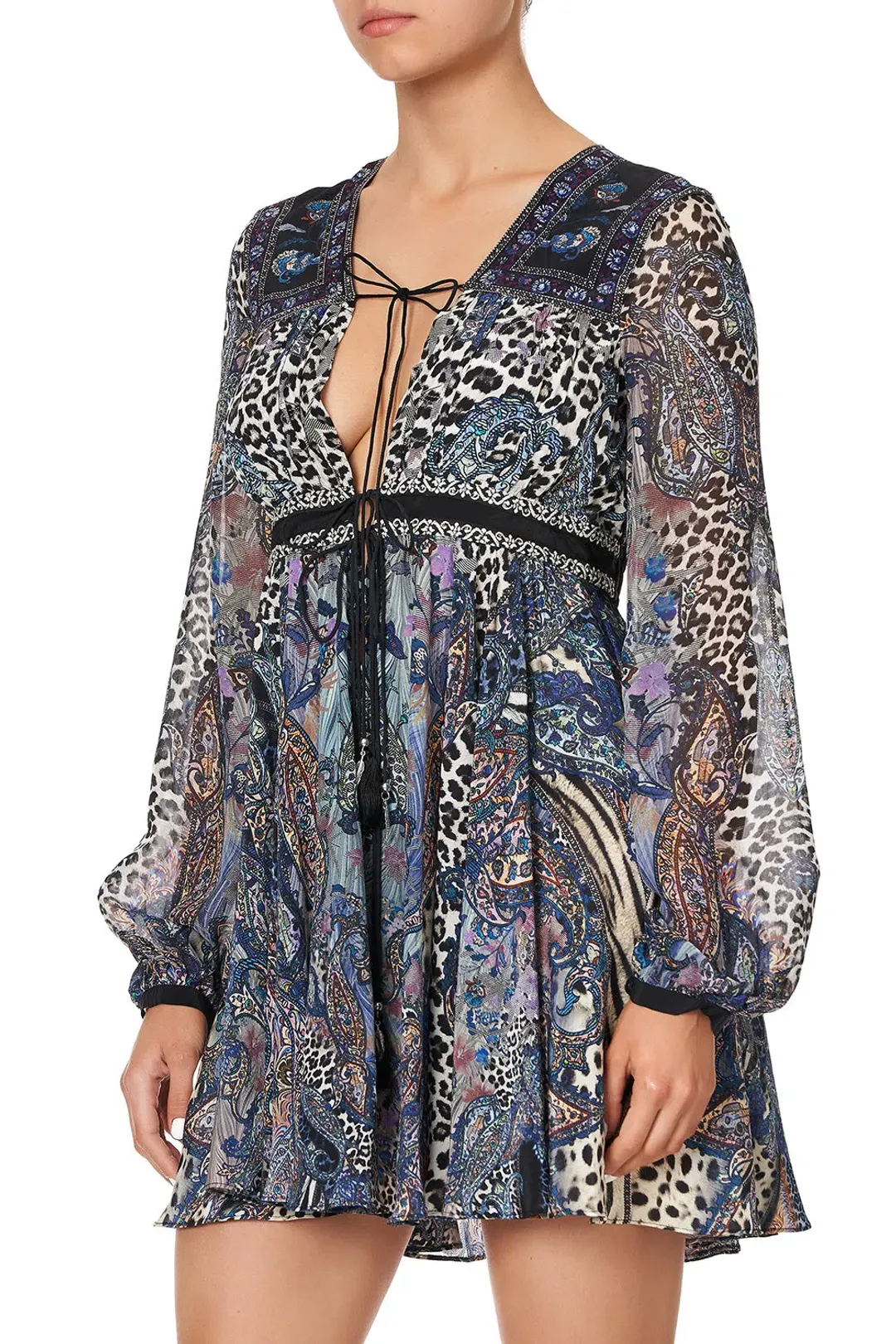 Camilla Short Peasant Dress Festival Express Print Size XS / AU 8 for rent on The Volte - main image