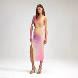 Self Portrait Printed Mesh Rhinestone Cutout Midi Dress Multi Size 8 for rent on The Volte - image 2