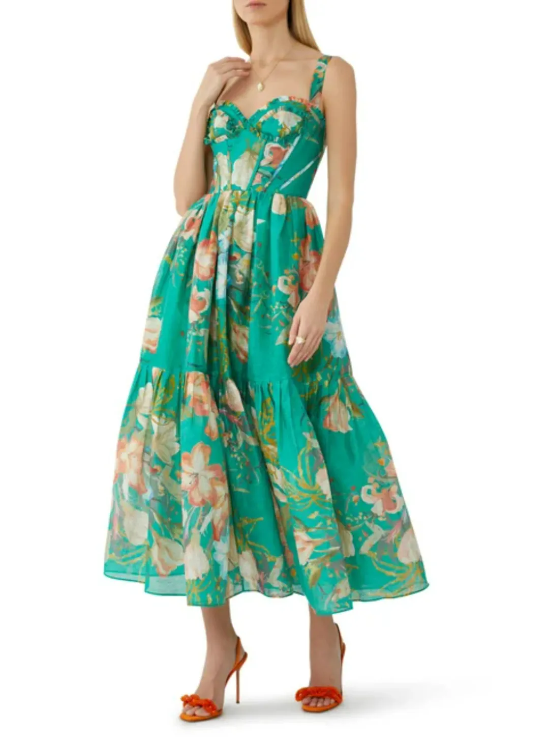 Leo Lin Rose Bustier Midi In Verdant Print Size 12  for rent on The Volte - main image