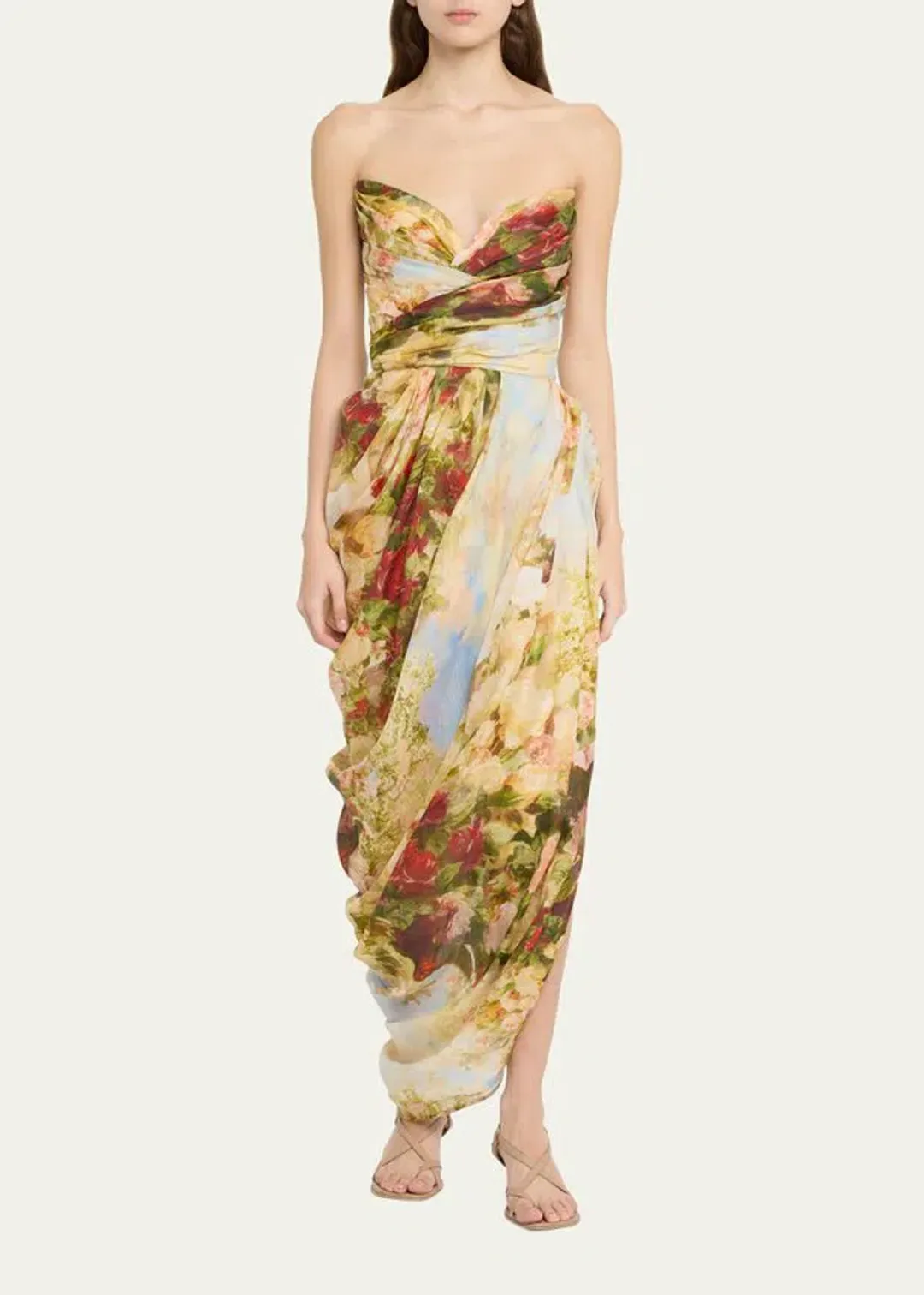 Zimmermann The Luminosity Strapless Midi in Rosy Garden Floral Size 0/Au 8 for rent on The Volte - main image