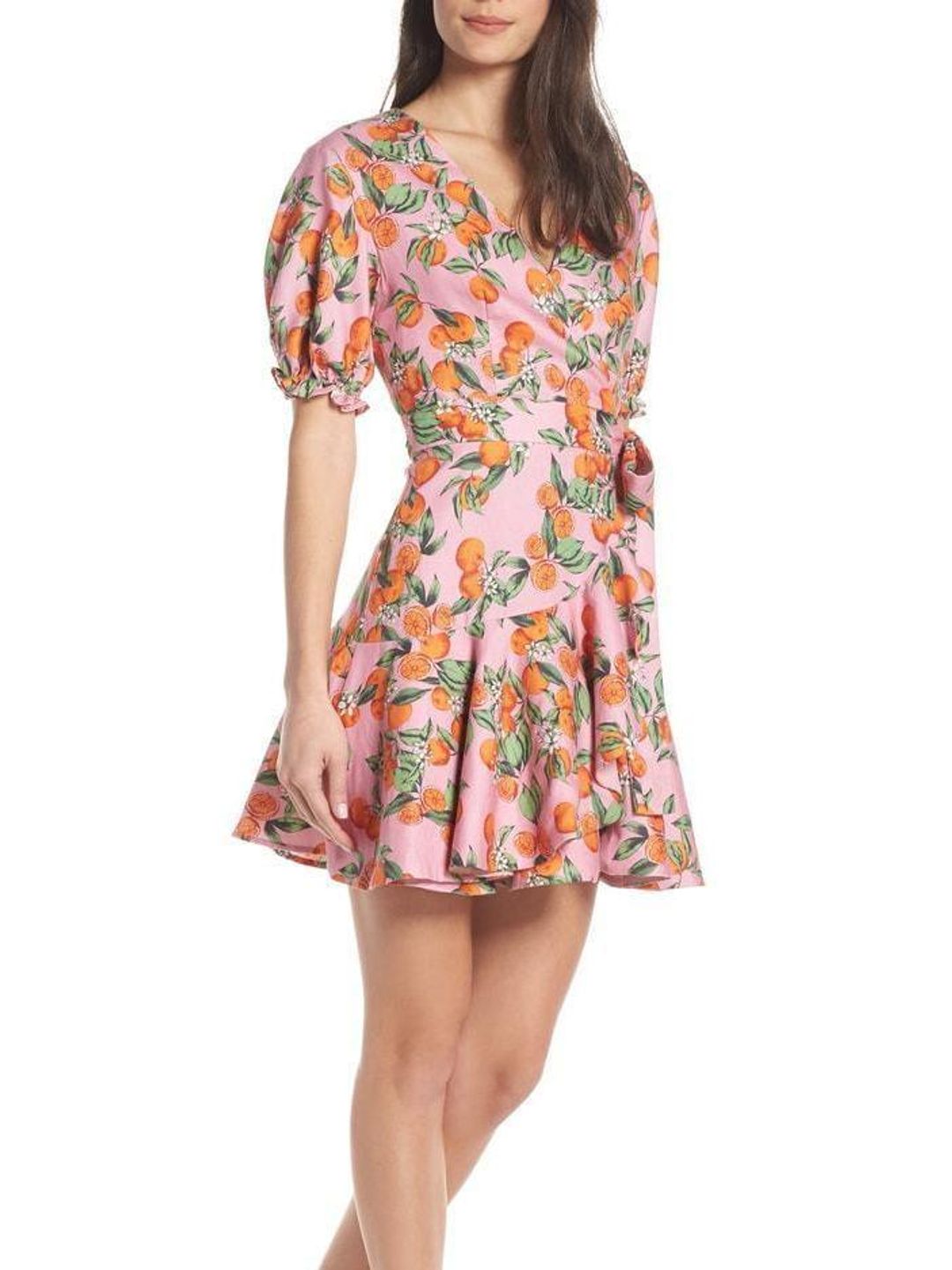 FINDERS KEEPERS ARANCIATA WRAP PINK ORANGE DRESS SIZE 6 for rent on The Volte - main image