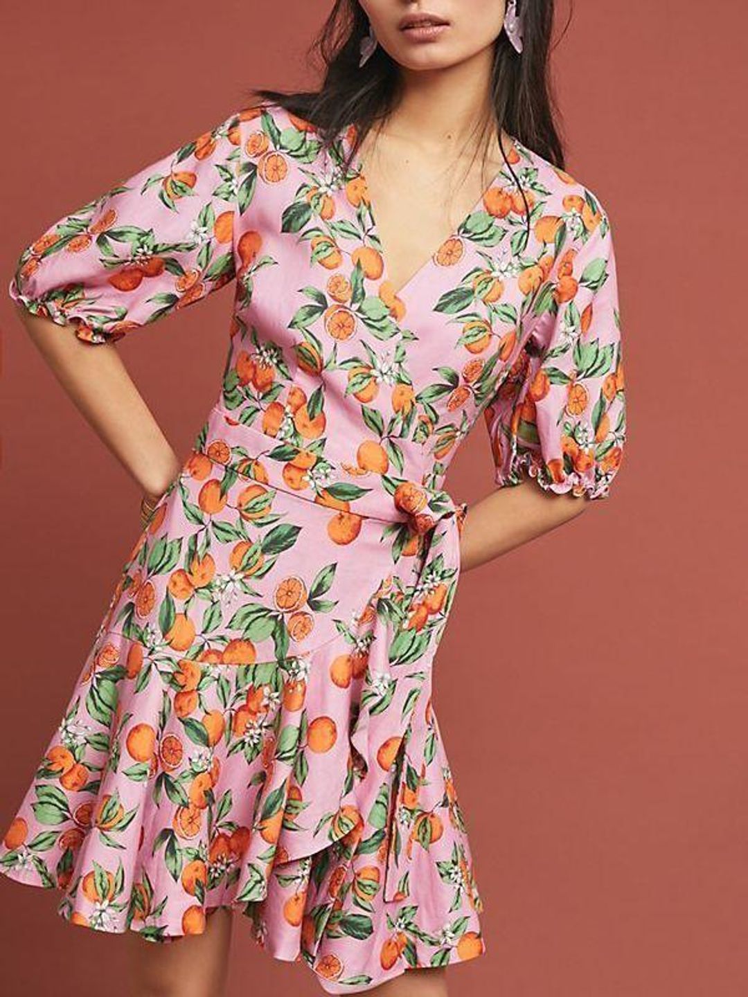 FINDERS KEEPERS ARANCIATA WRAP PINK ORANGE DRESS SIZE 6 for rent on The Volte - main image