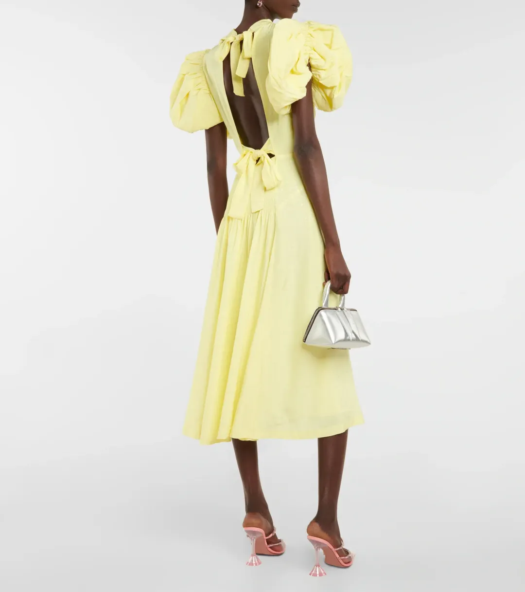 ROTATE Birger Christensen Midi Open Back Yellow Dress Size 8 for rent on The Volte - main image