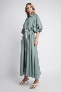 AJE Bonjour Belted Shirt Dress Palm Green Size 8 for rent on The Volte - image 2