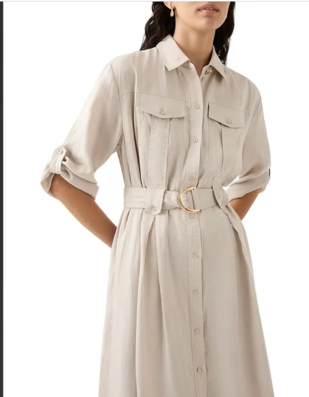 AJE Hope Midi Shirt Dress – colour sandstone beige size 8 for rent on The Volte - main image
