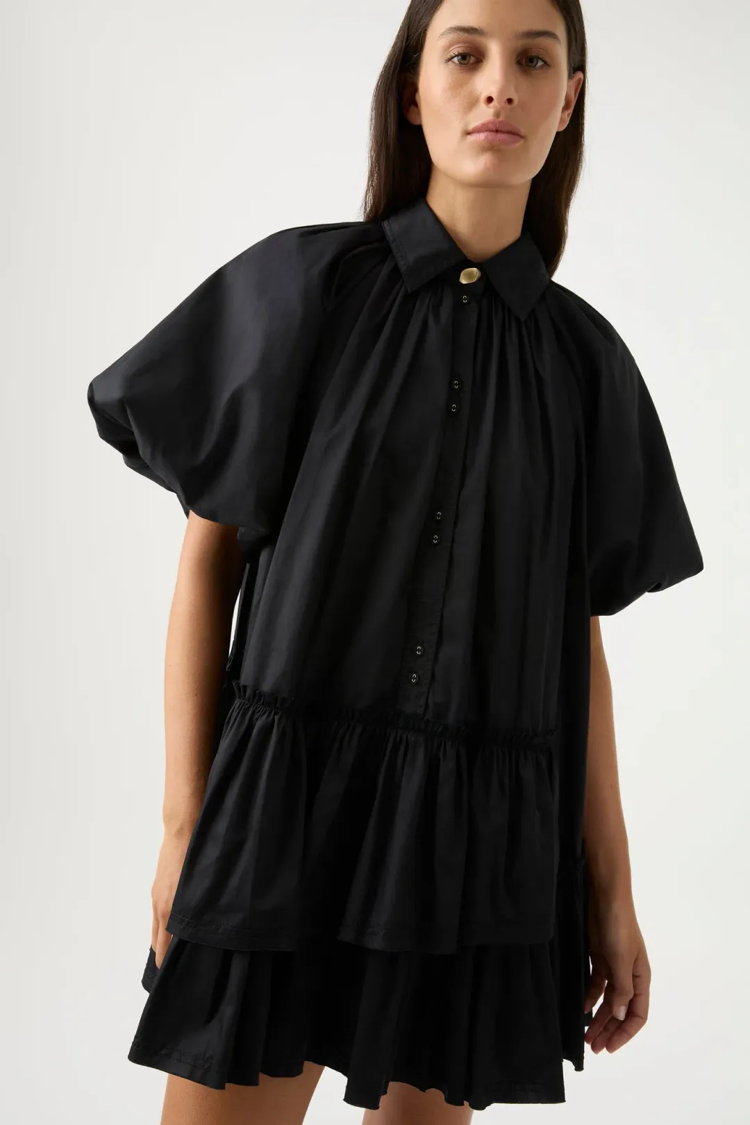 Aje  Ambience Smock Mini Dress Black Size 4 for rent on The Volte - main image