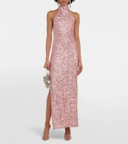 Rotate Birger Christensen Kasia Sequined Maxi Dress Pink Size 10 for rent on The Volte - image 1