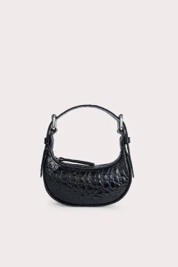 By Far Mini Soho Circular Croco Embossed Leather Bag  Black for rent on The Volte - image 1