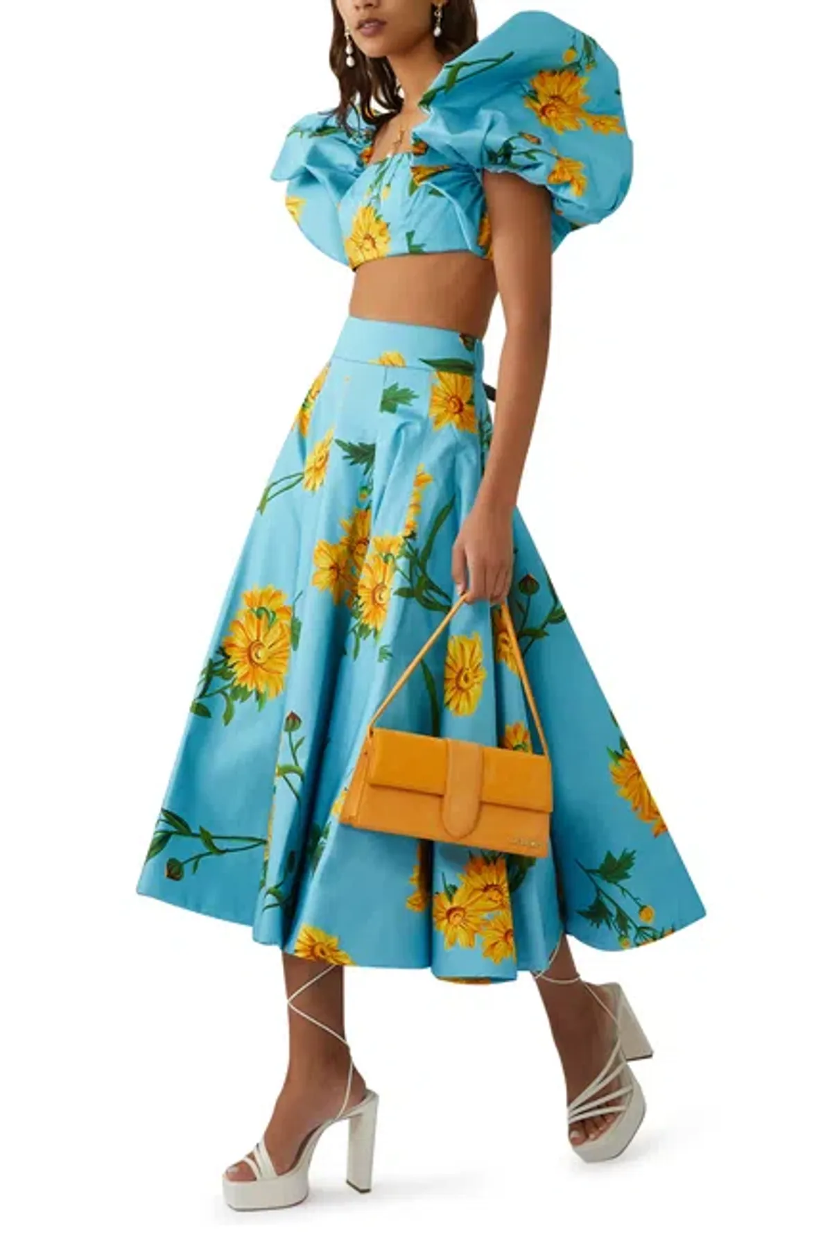 Leo Lin Marguerite Bleu Puff Top & Skirt Set Floral Size 6 for rent on The Volte - main image