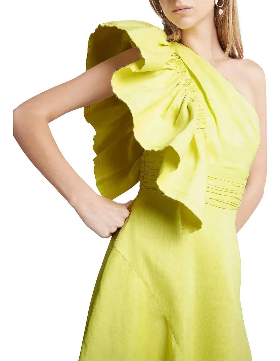 Aje Bonjour Asymmetric Midi Dress Lime Green Size 10 for rent on The Volte - main image