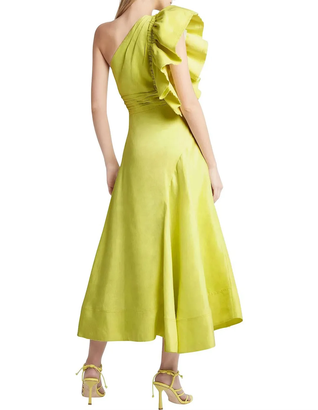Aje Bonjour Asymmetric Midi Dress Lime Green Size 10 for rent on The Volte - main image