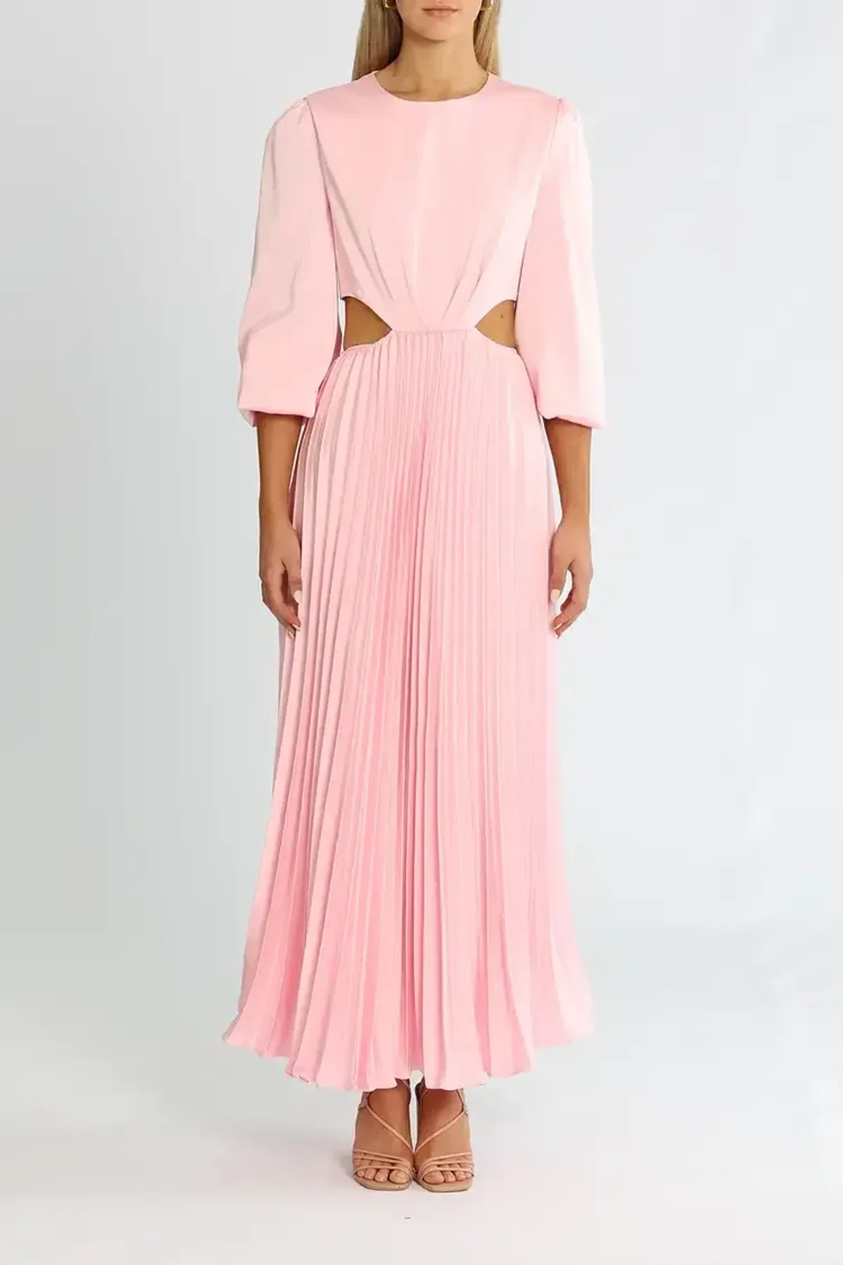 Elle Zeitoune Satin Long Sleeve Midi Candy Pink Size 14 for rent on The Volte - main image