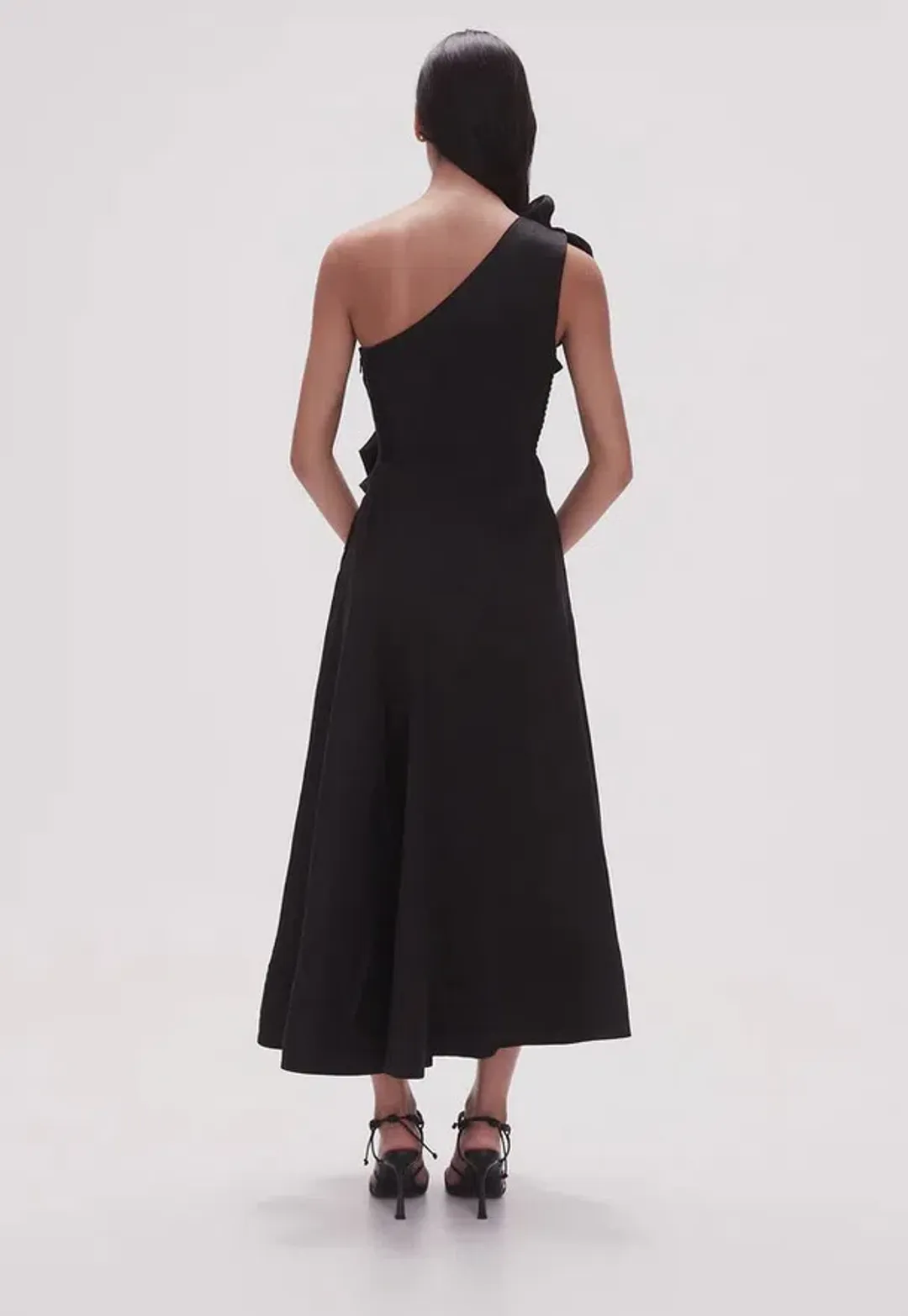 AJE Adelia Ruffle Midi Dress Black Size 8 for rent on The Volte - main image