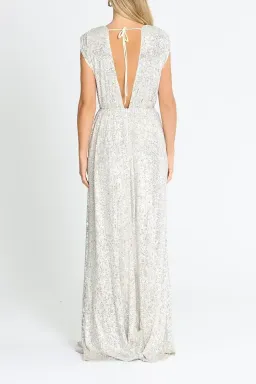 Elle Zeitoune Wrap Style V Neck Sequin Gown Silver Size 14 for rent on The Volte - image 3