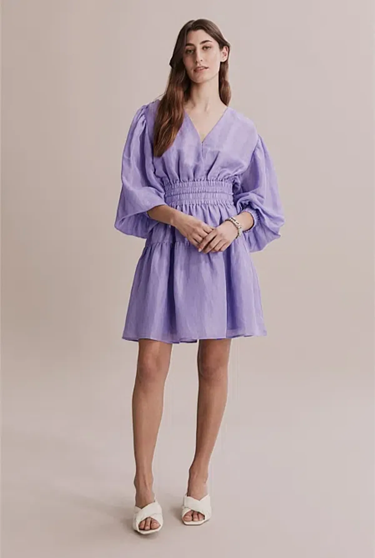 Country Road  Gathered Detail Mini Dress Lilac Size 8 for rent on The Volte - main image