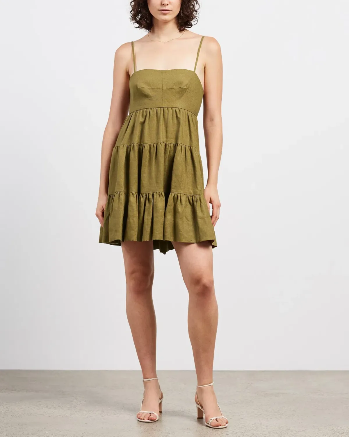 Shona Joy Lucille Linen Tired Mini Dress Green Size 12  for rent on The Volte - main image
