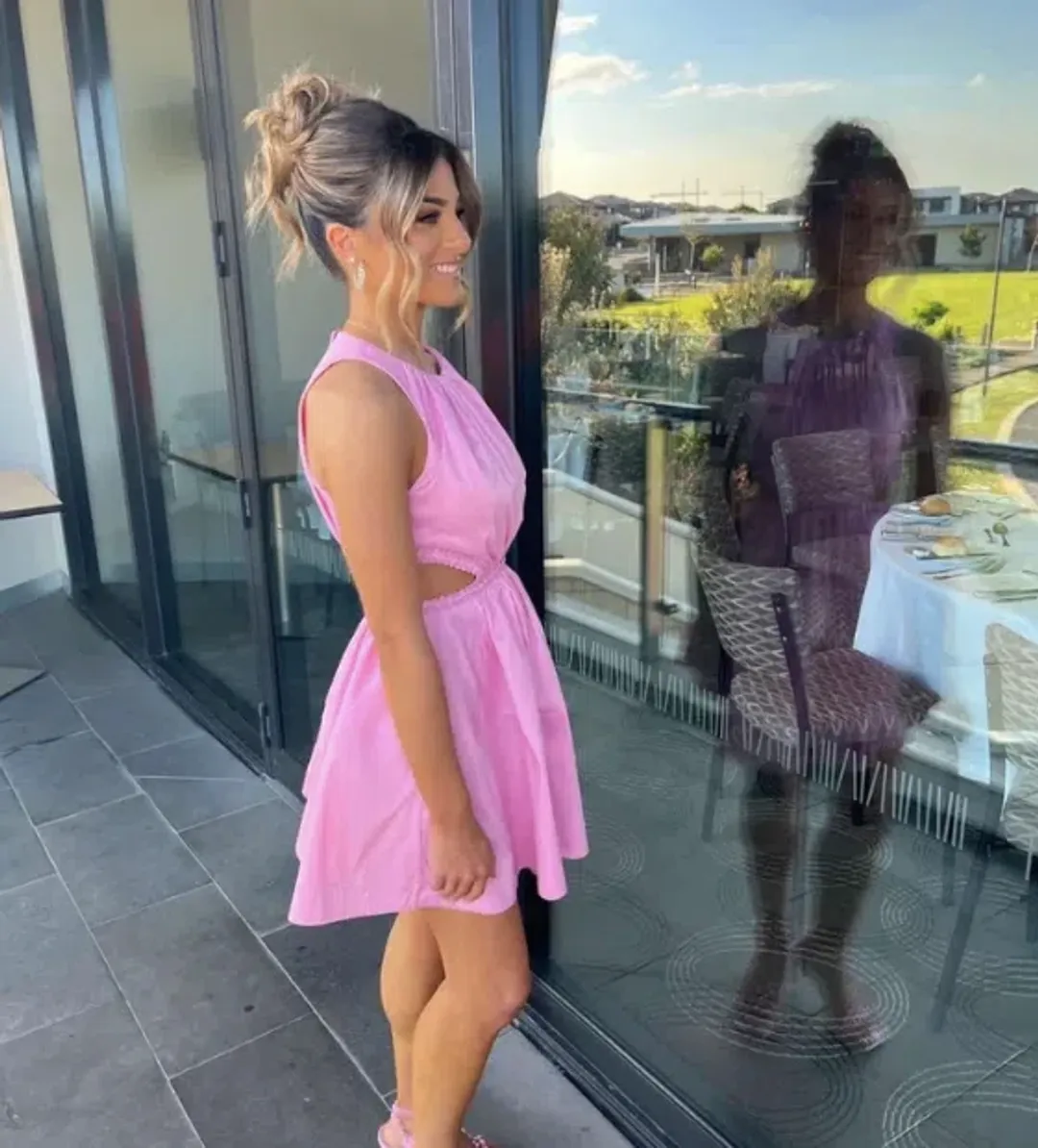 Aje Voyage Braided Cut Out Mini Dress Pink Size AU 10 for rent on The Volte - main image
