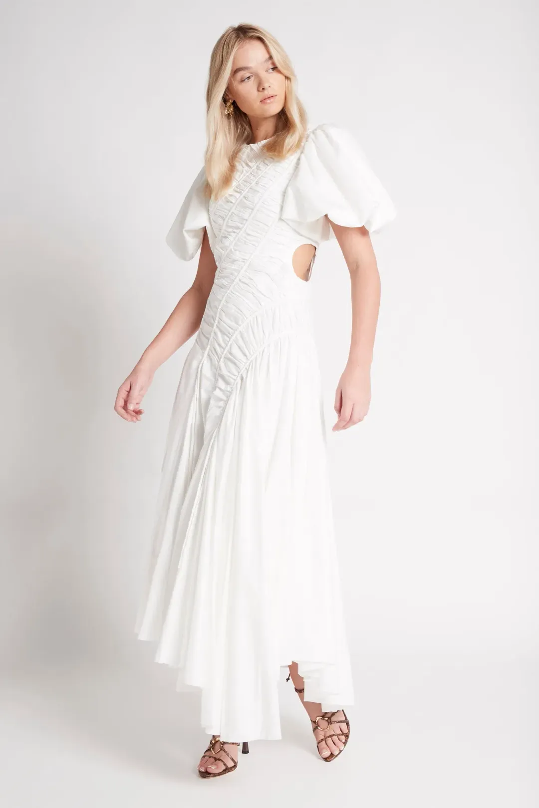Aje Siren Drawstring Dress White Size AU 6 for rent on The Volte - main image