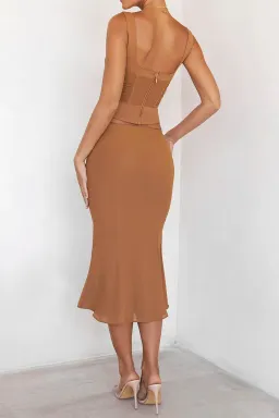 House of CB Mistress Rocks Caramel Gathered Corset & Midi Skirt Set Brown Size XS / AU 6 for rent on The Volte - image 6