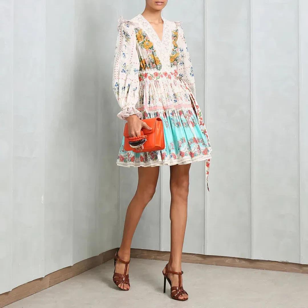 Zimmermann Clover Patched Wrap Mini Dress Multi Size 0 / AU 6 for rent on The Volte - main image
