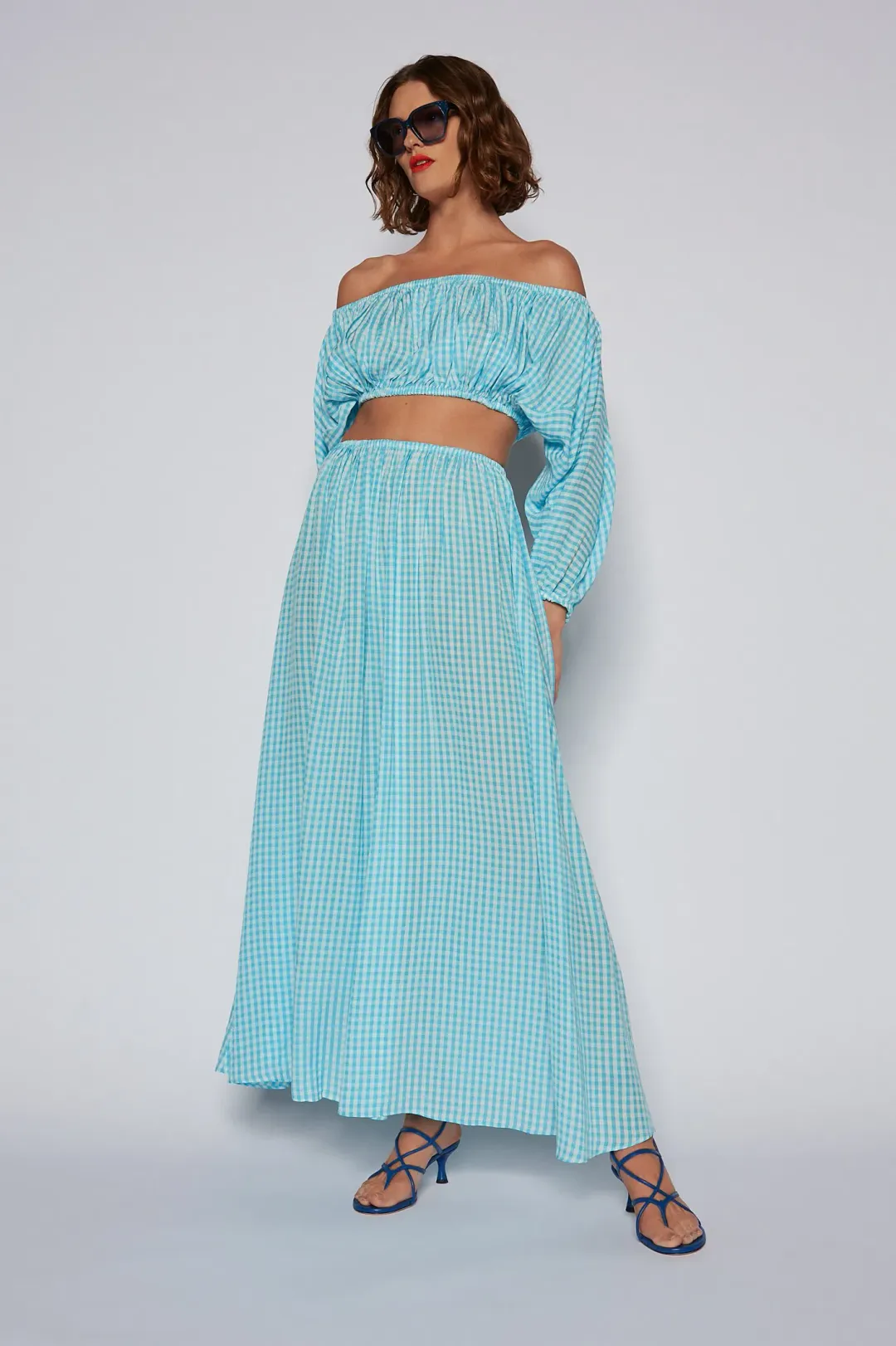 Scanlan Theodore Gingham Cutout Dress in Sky Size 6 for rent on The Volte - main image
